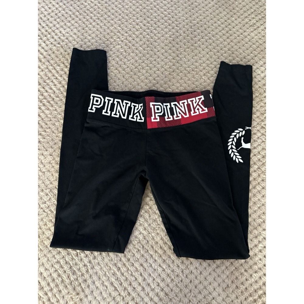 PINK Victoria's Secret Dog Logo YOGA  pants Y2K Thick Plaid Waistband Size XS